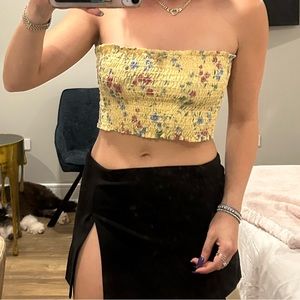 Cute ruched yellow floral crop top